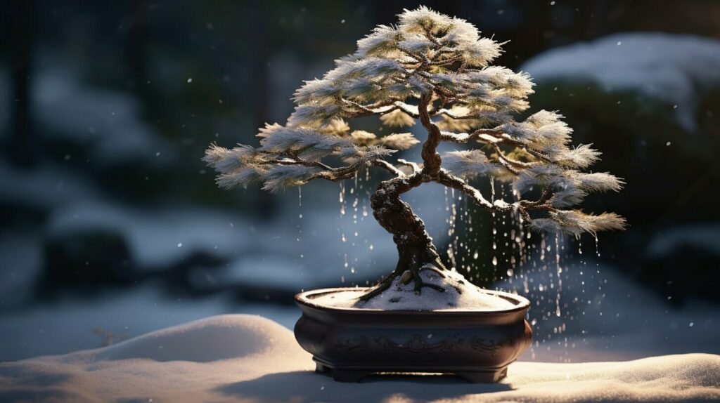 watering bonsai in winter