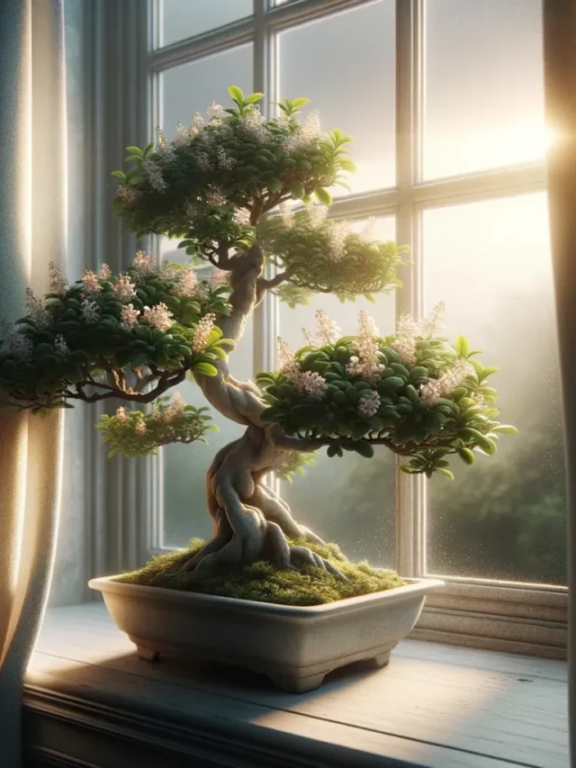 Serissa bonsai placed on a window sill