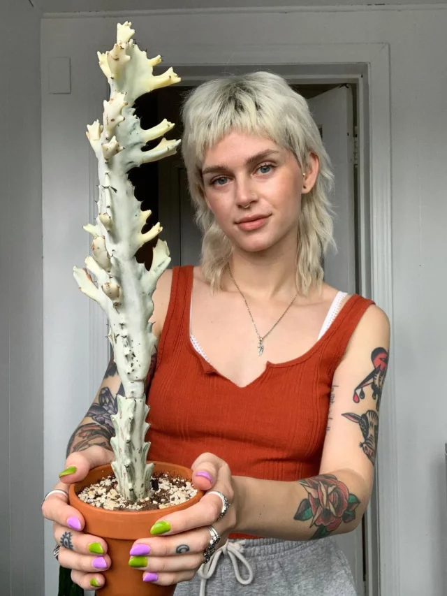 Plant Loving Girl with Churee Desert Plant In 6" Brown Color Clay Pot