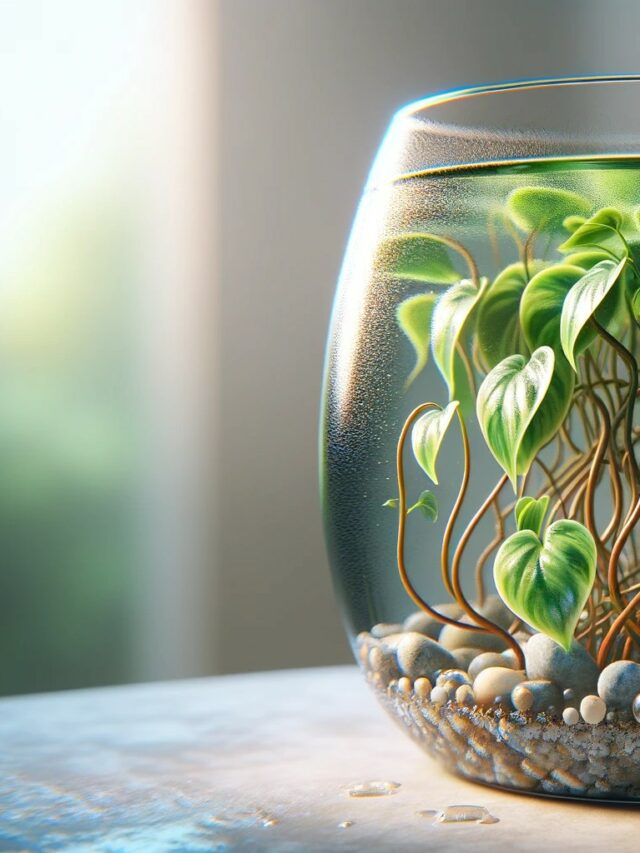 Rooting Pothos Cuttings In Water With Decorative Pebbles