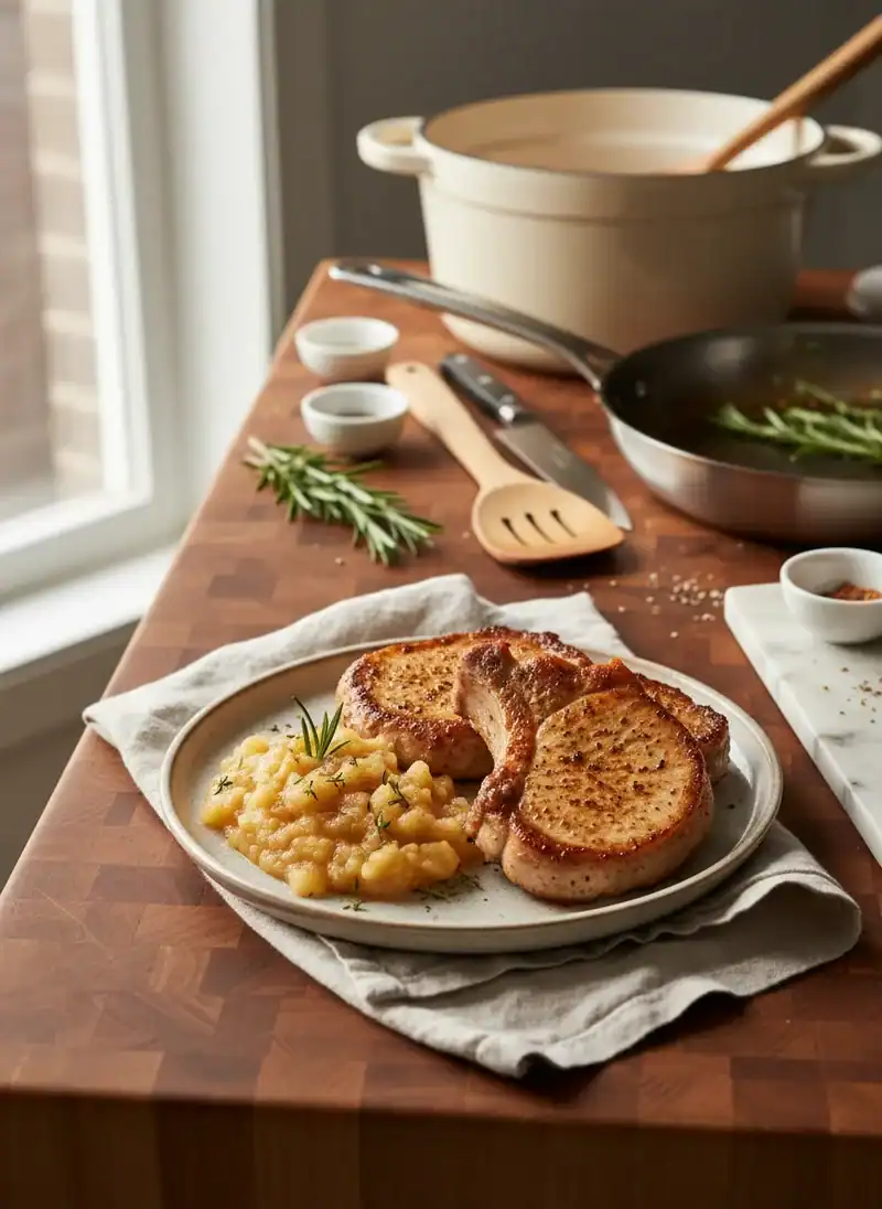 Dry Pork Chops with Applesauce