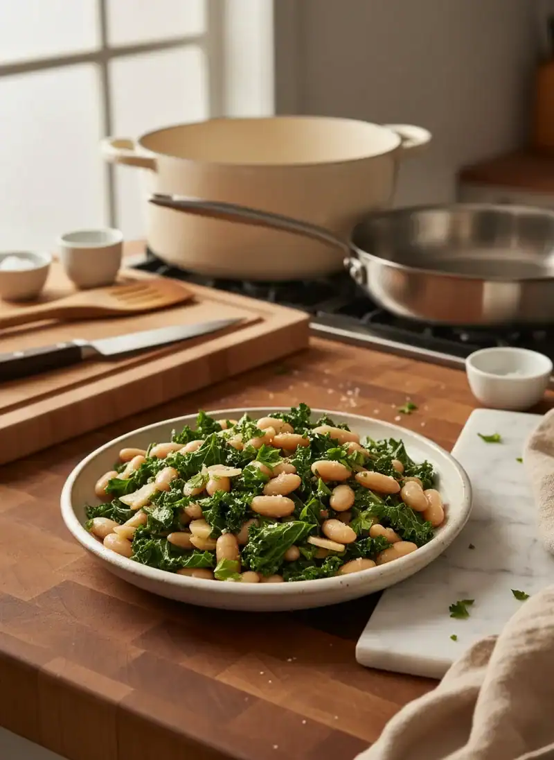 Flavorless White Bean and Kale Stir-fry