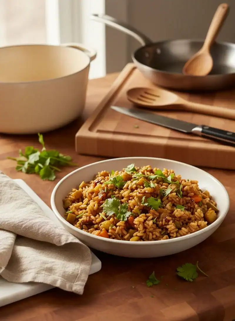 Overcooked Brown Rice with Mystery Vegetables