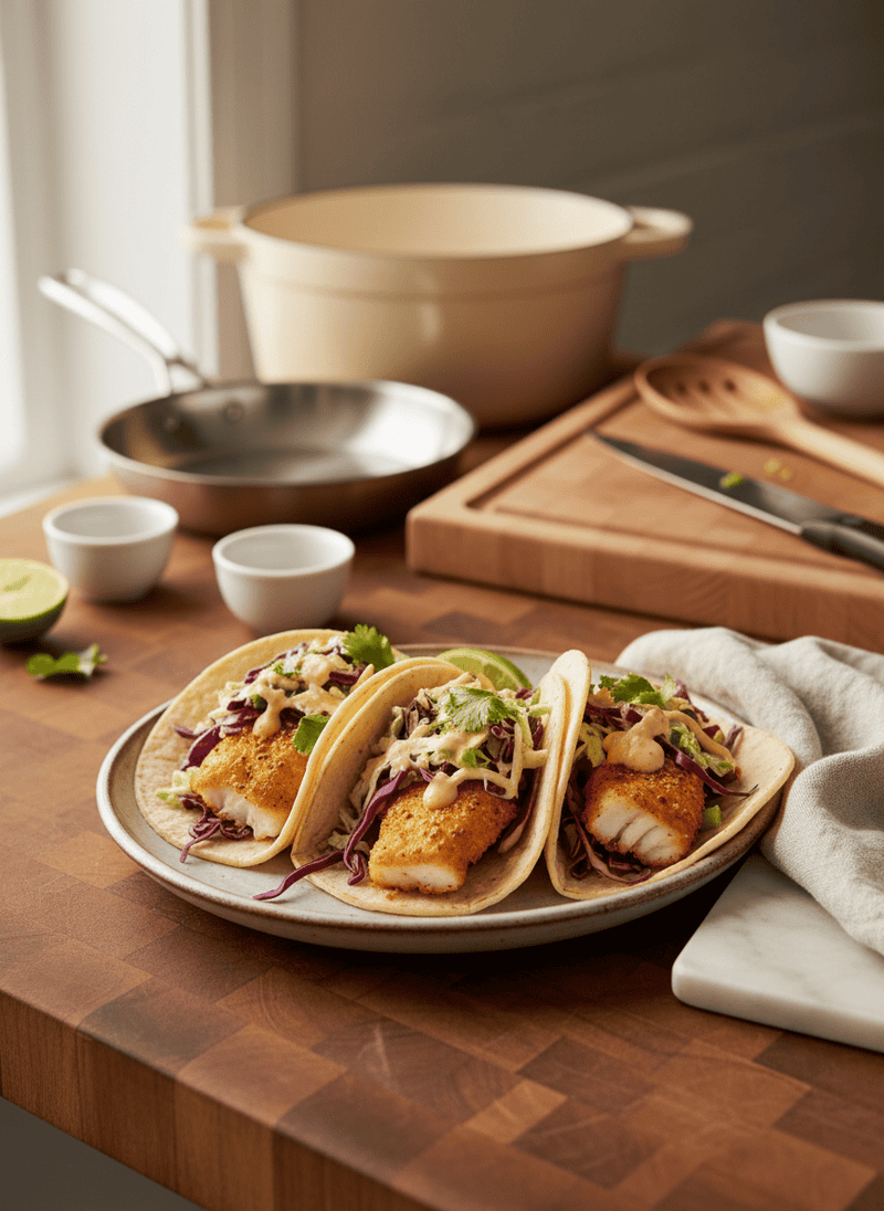 Crispy Fish Tacos with Cabbage Slaw