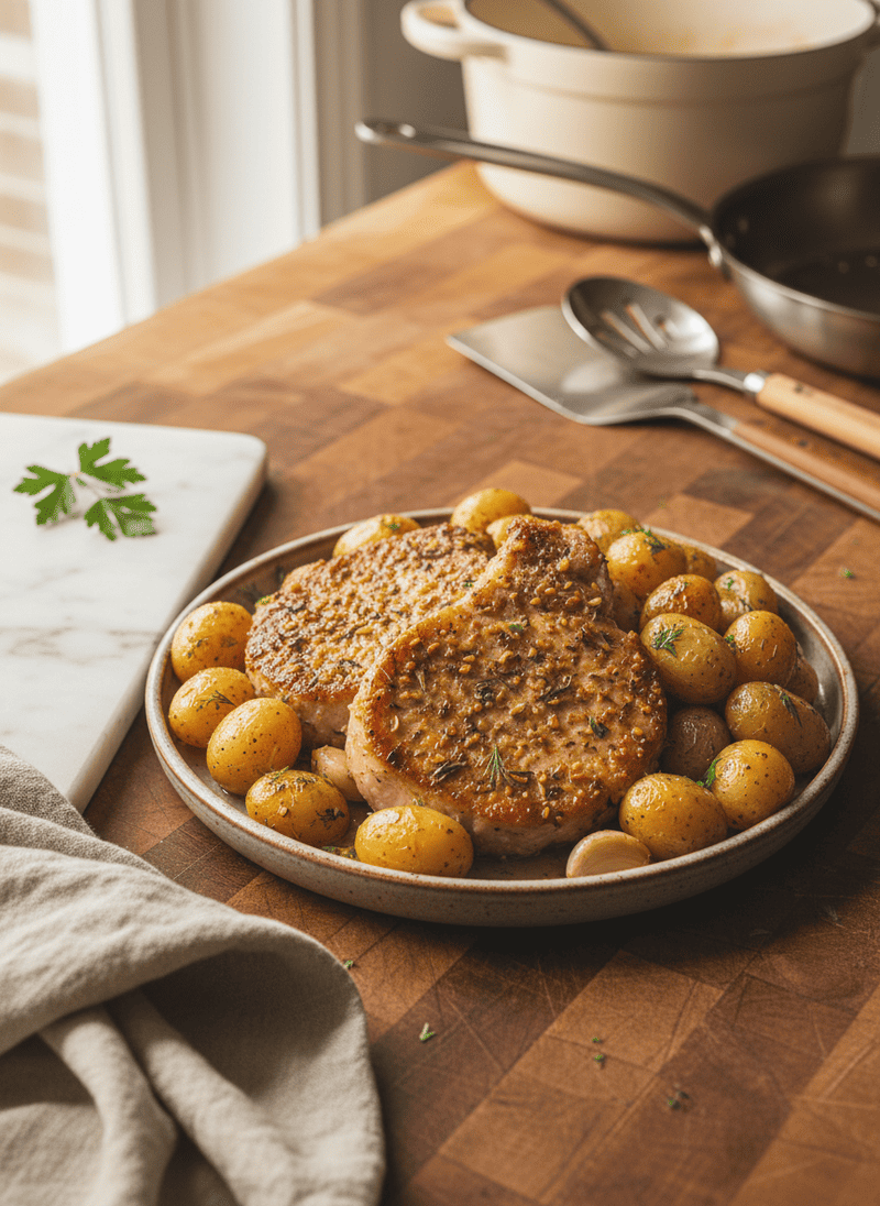 One-Pan Garlic Herb Pork Chops and Potatoes