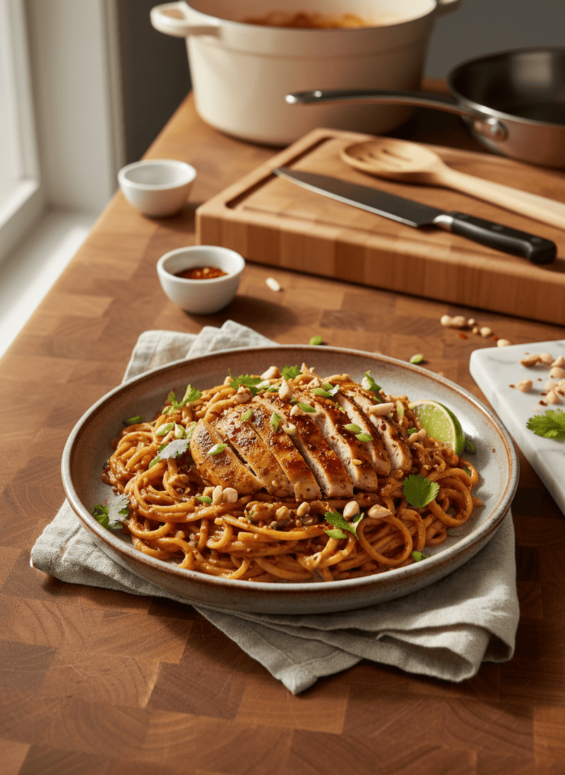 Spicy Peanut Noodles with Chicken