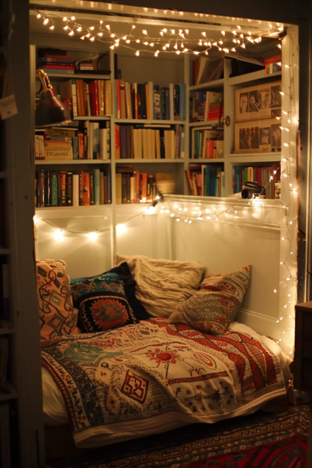 Boho reading nook in a small bedroom