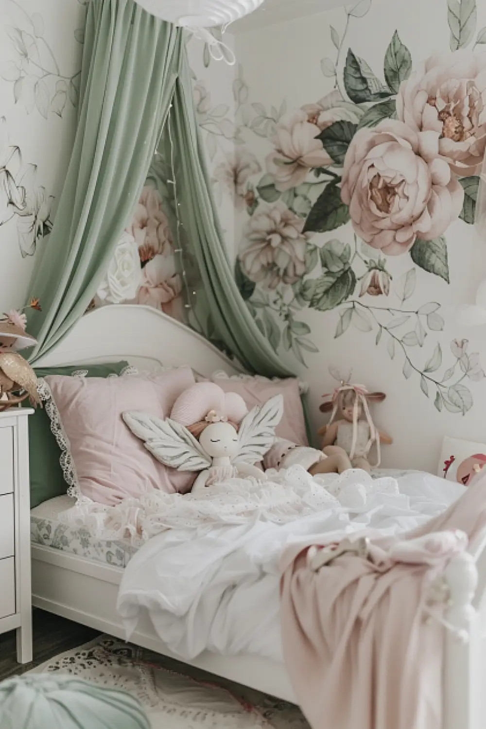 Floral fairyland themed boho bedroom for toddlers