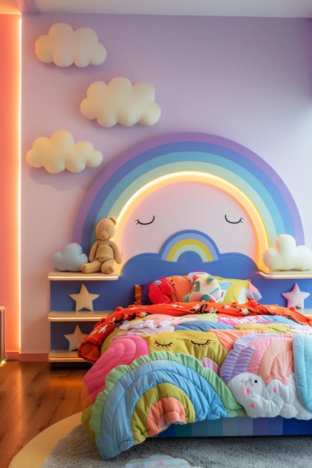 Rainbow themed boho bedroom for toddlers
