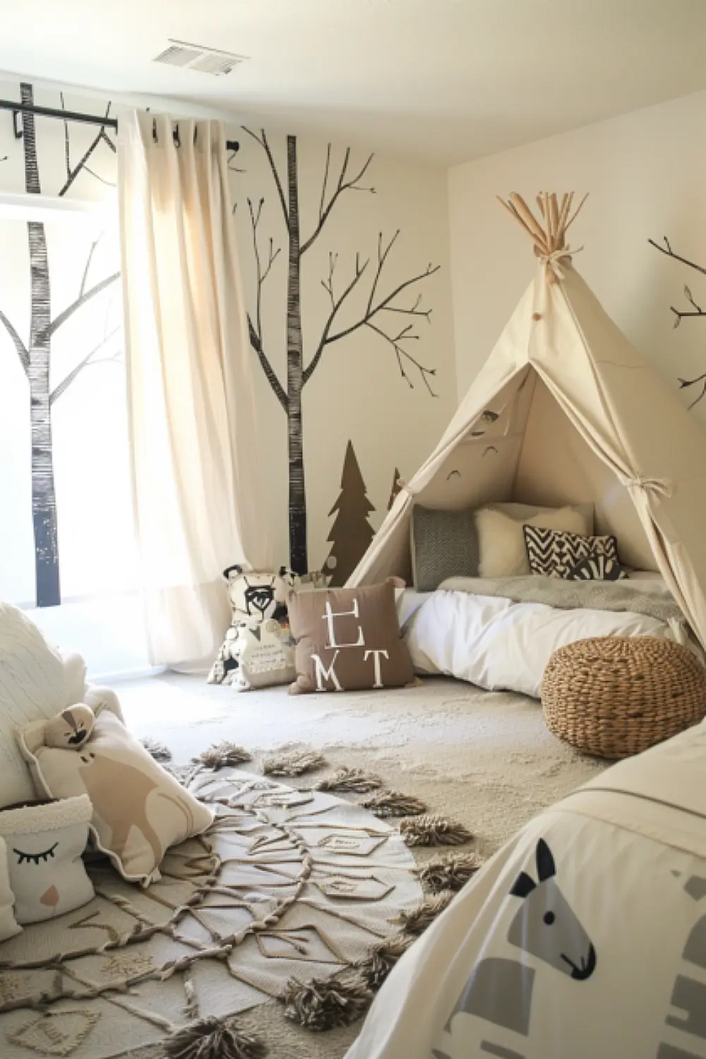 Woodland themed boho bedroom for toddlers