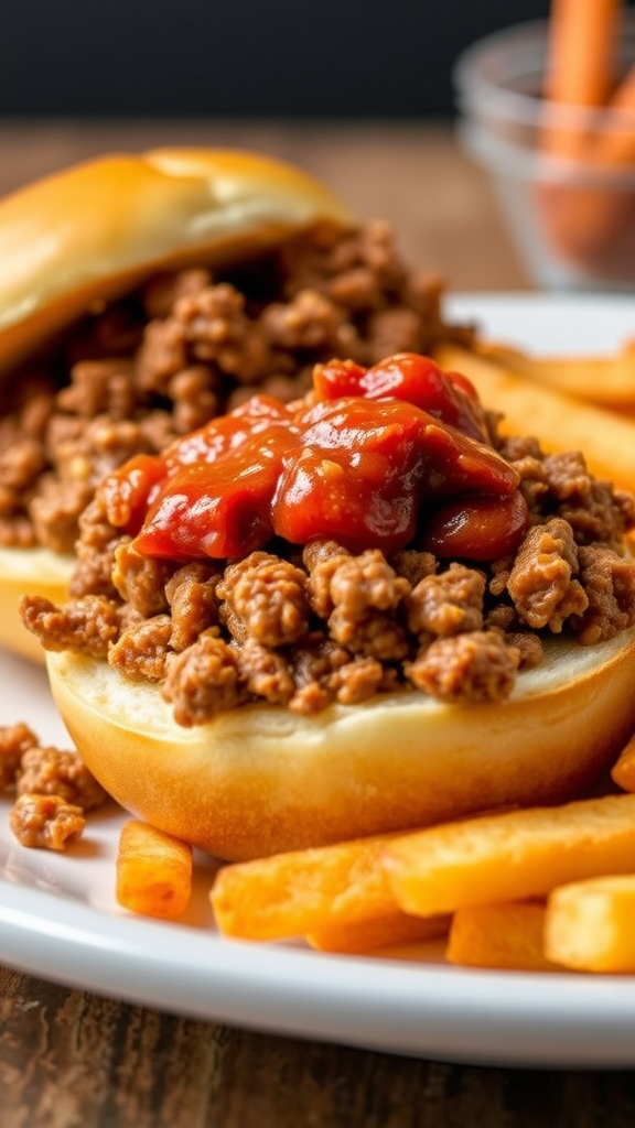 Plate of homemade Sloppy Joes with fries
