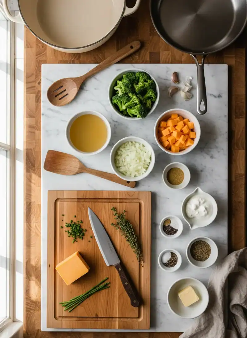 Ingredients for Broccoli Cheddar Soup Crockpot Recipe