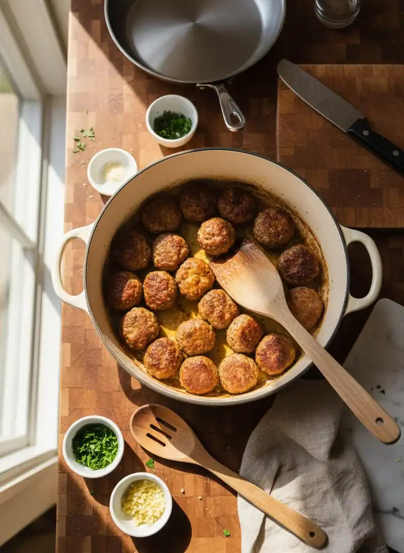 Browning the Meatballs - Bobby Flay’s Italian Meatball Recipe
