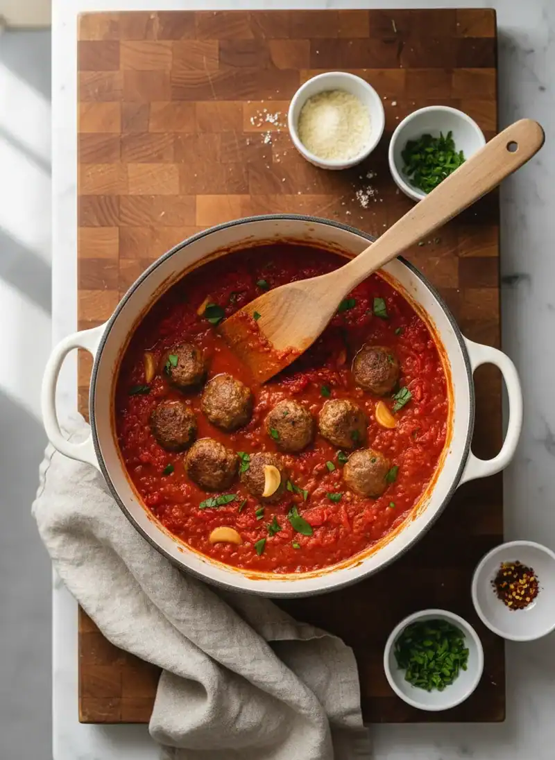 Building the Sauce - Bobby Flay’s Italian Meatball Recipe
