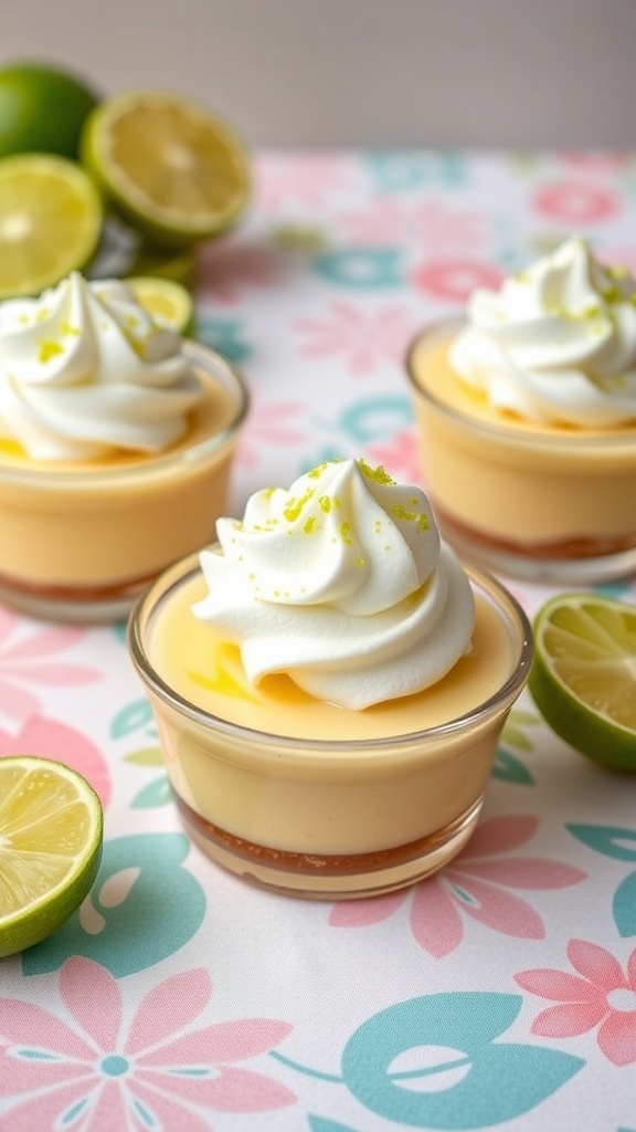Key Lime Pie Cups with whipped cream and lime slices