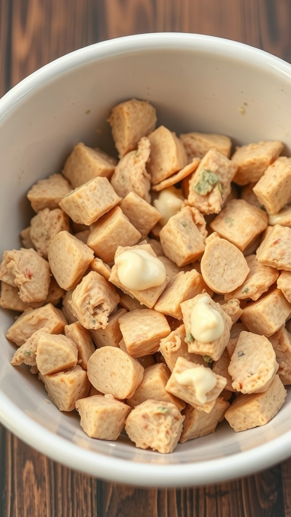 Bowl of canned tuna salad with mayonnaise