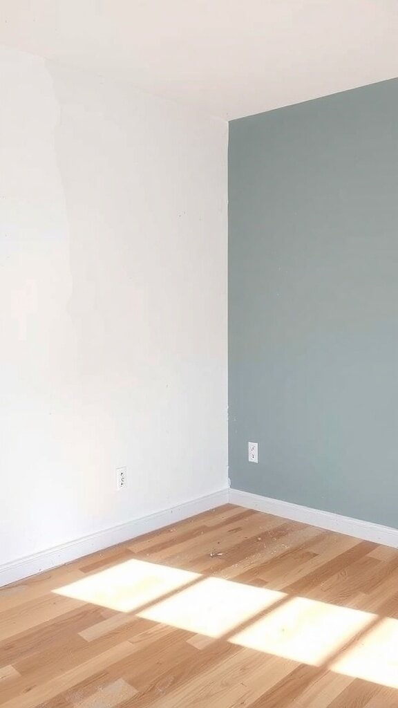 An empty room with bare walls and some notes on the wall, lacking decor.