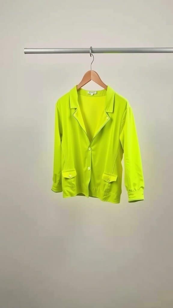 A bright neon yellow jacket hanging on a rack