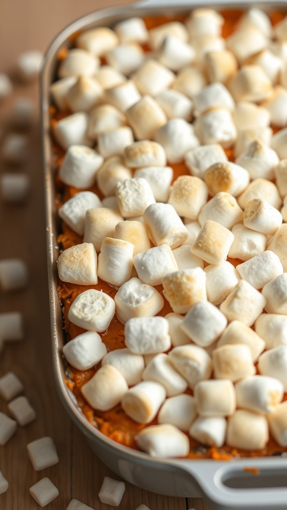 A sweet potato casserole topped with toasted marshmallows.