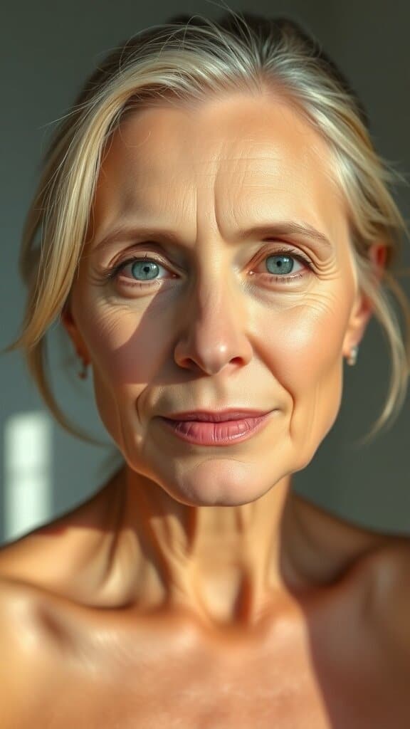A woman with glowing skin and minimal makeup, showcasing a natural and fresh look.