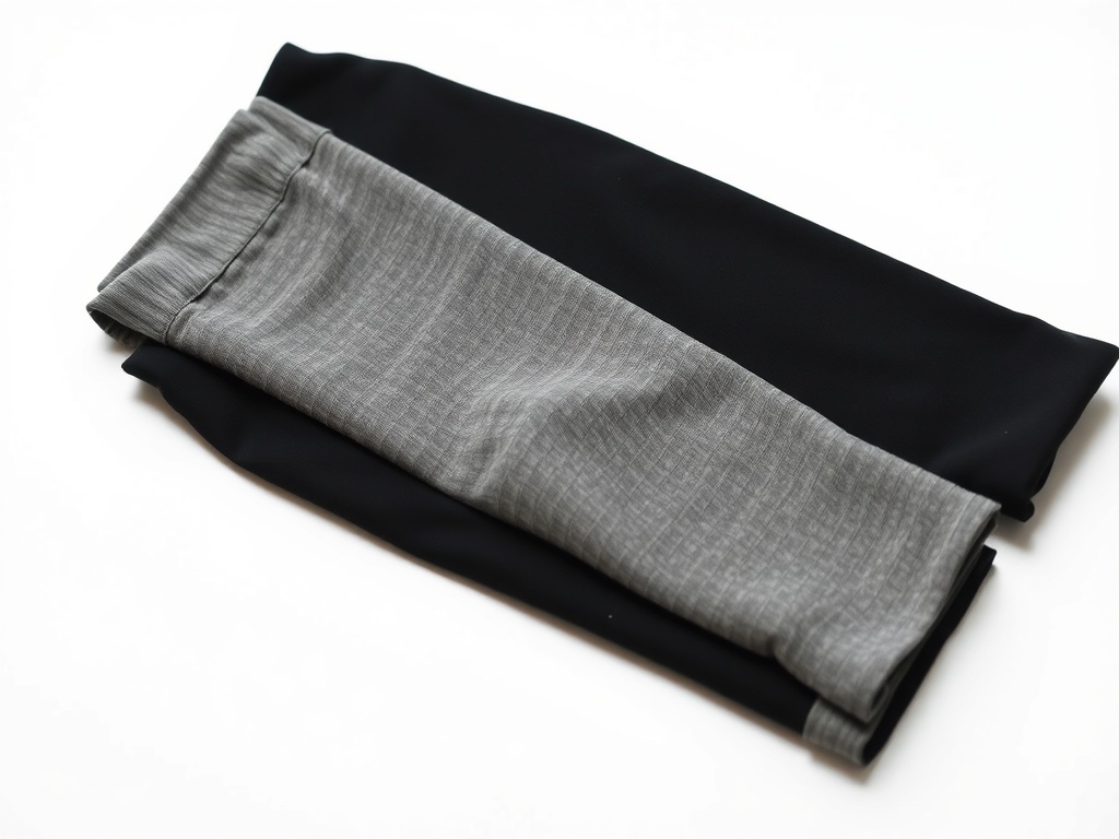 A close-up of black leggings with a sporty shoe, set against a backdrop of workout clothes.