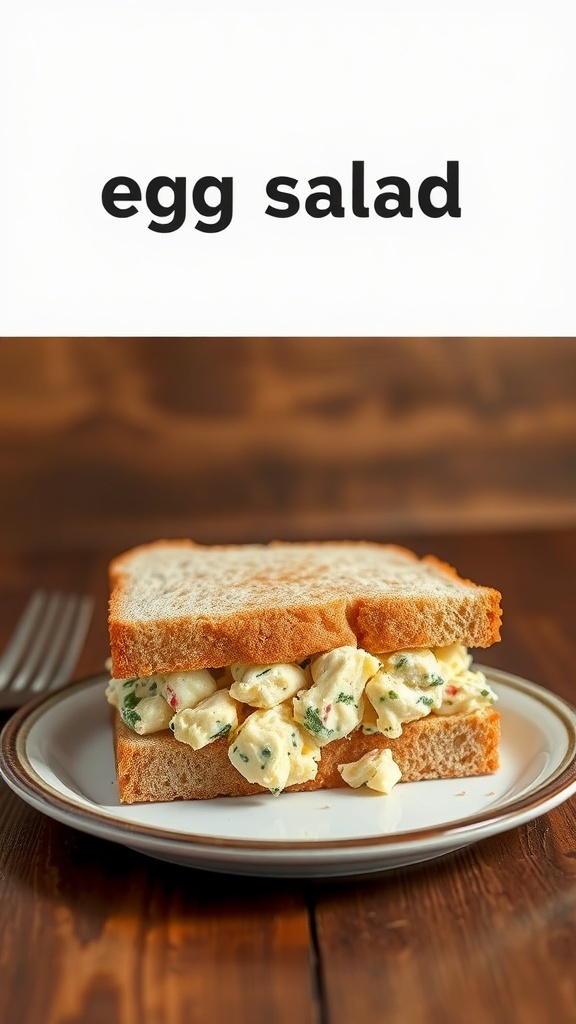 A sandwich filled with egg salad on a plate.