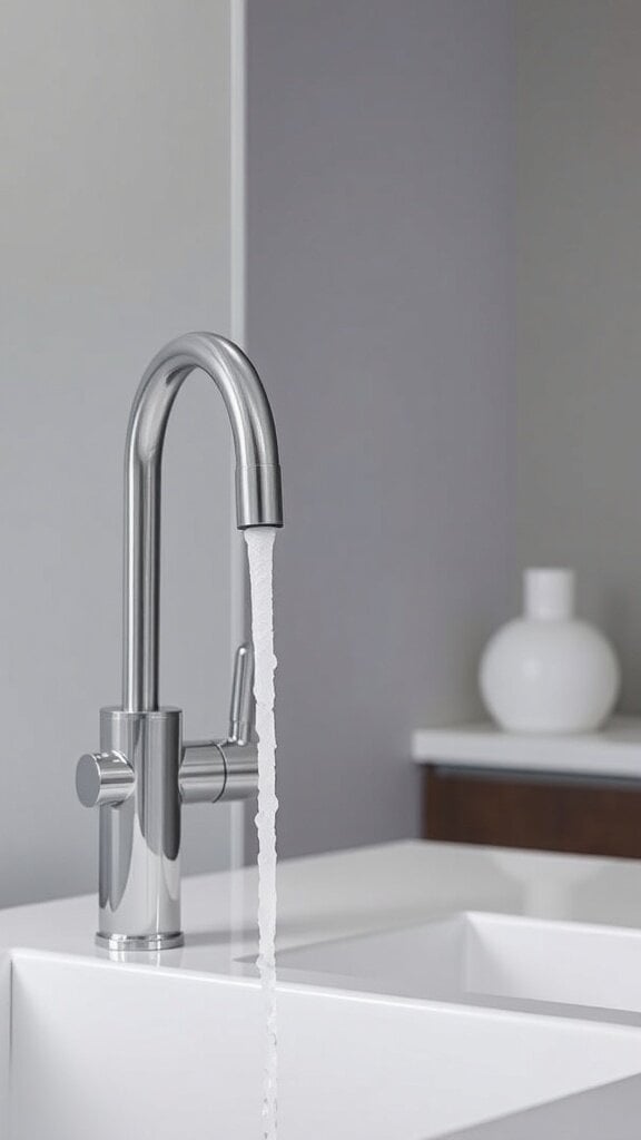 Modern temperature control faucet in a bathroom setting