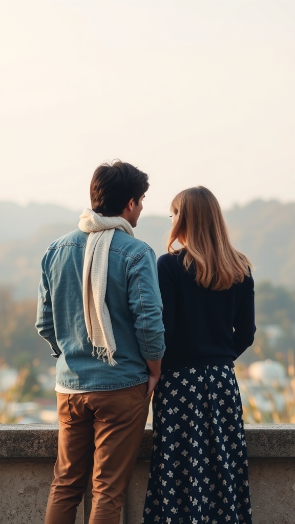 A couple standing together, looking out at a scenic view, symbolizing connection and forgiveness.