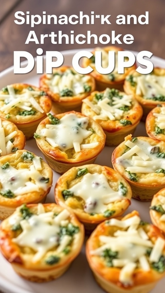Baked Spinach and Artichoke Dip Cups arranged on a platter