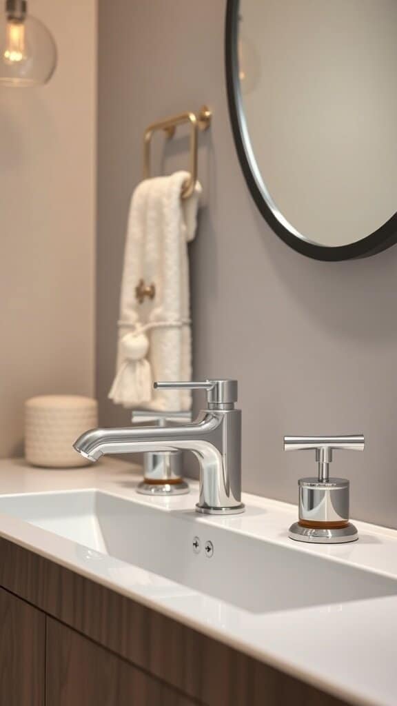 Modern bathroom faucet and soap dispenser with a sleek design