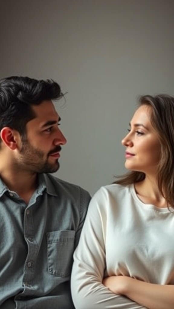 A man and woman looking at each other, symbolizing trust and understanding in a relationship.