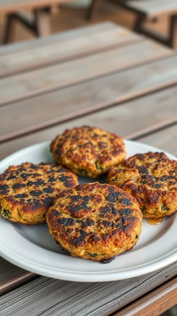 Overcooked veggie burgers on a plate