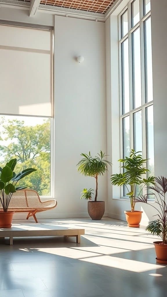 A bright room with large windows, plants, and a cozy chair, showcasing the importance of natural light in home decor.