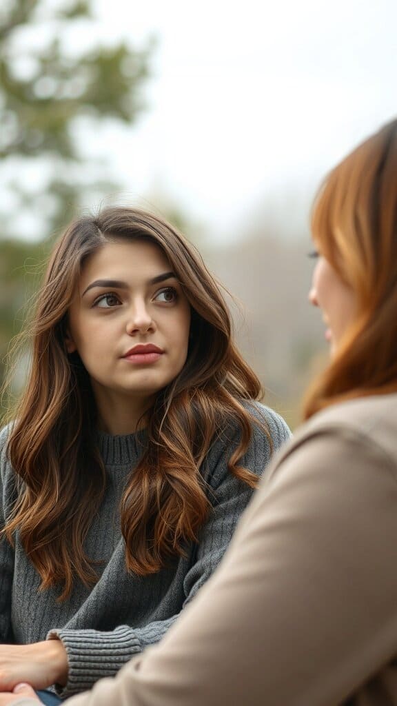 Two women engaged in a deep conversation, showcasing vulnerability and openness.