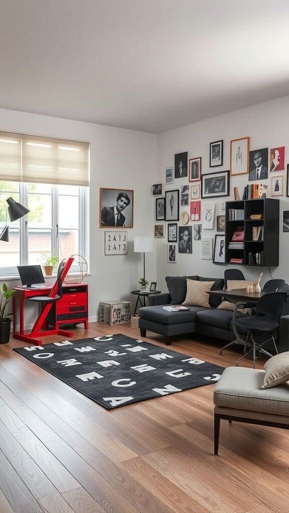 Stylish living room with modern decor and artwork on the walls