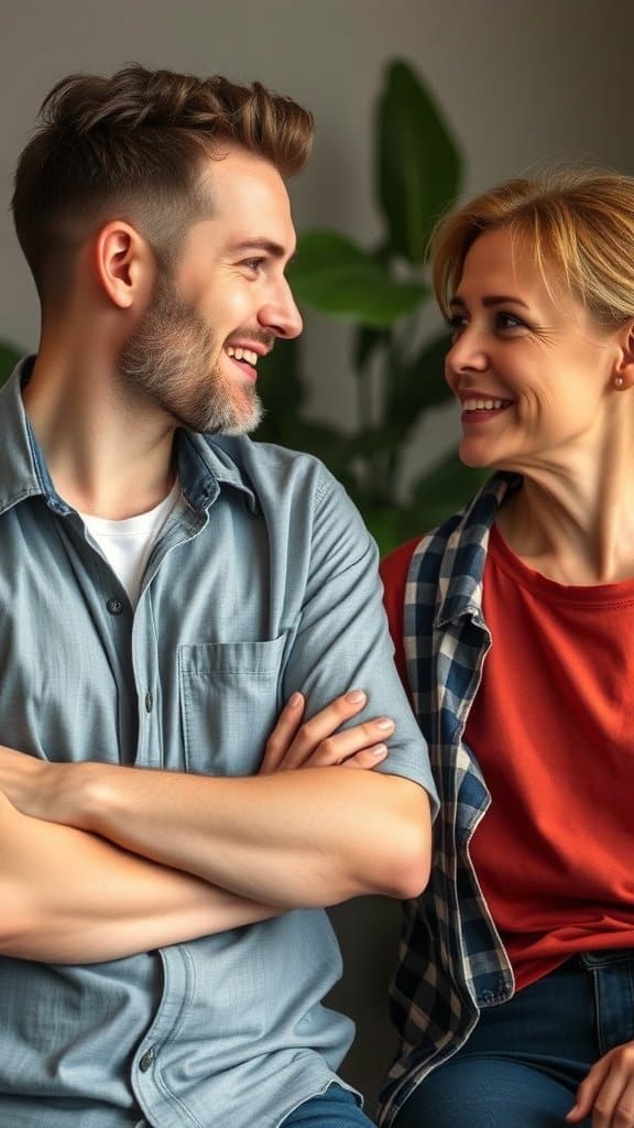 A couple discussing calmly outdoors, showing patience and understanding.