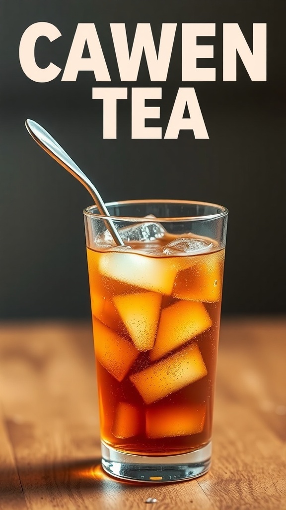 A glass of iced tea with ice cubes, showcasing a refreshing drink option.