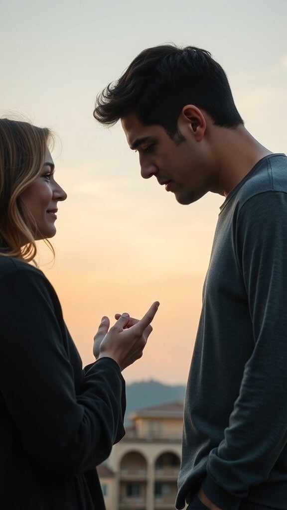 A couple engaged in a serious conversation, showing connection and communication.