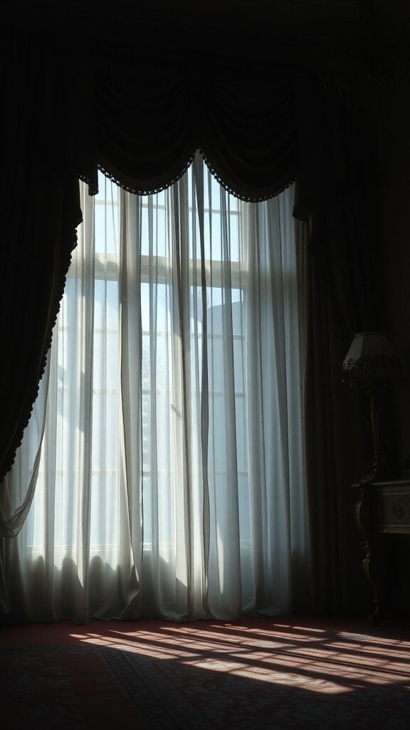 Heavy draperies blocking sunlight in a room