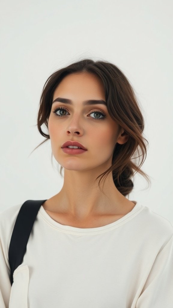 A woman with flushed cheeks and minimal makeup, showcasing a fresh and natural look.