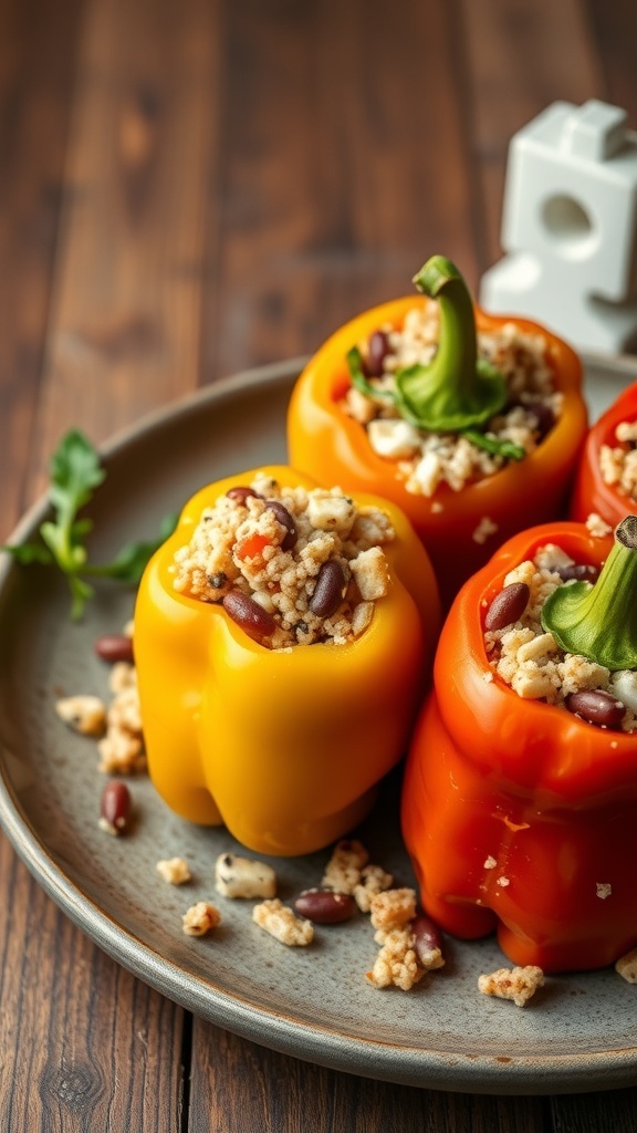 Stuffed bell peppers filled with quinoa and beans on a plate