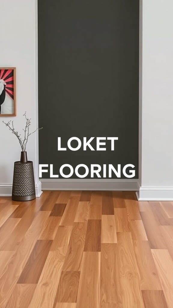 A modern room featuring warm wooden flooring and a decorative vase.