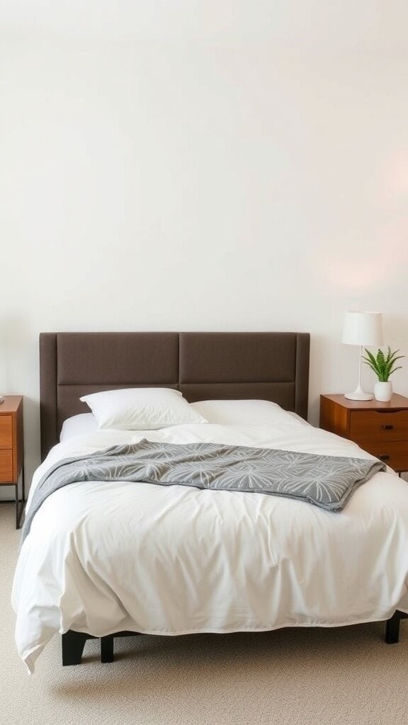 A cozy bedroom featuring a comfortable bed with a simple design, suitable for easy access.