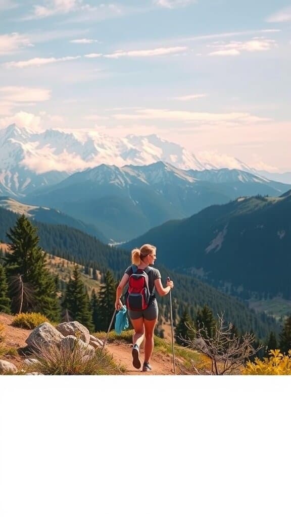 A woman hiking in the mountains, showcasing a sense of adventure.