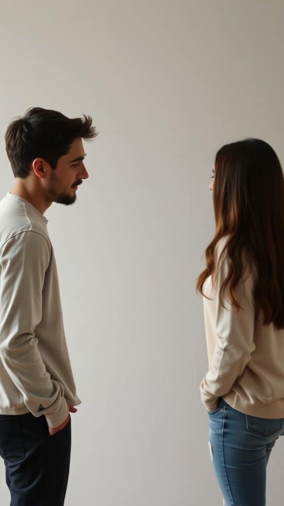 A man and a woman having a respectful conversation, showcasing trust and comfort.