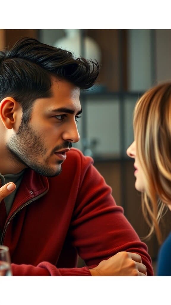Two men engaged in a conversation, showing active listening and connection.