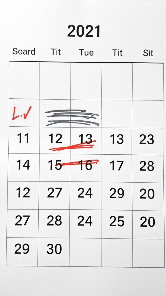 A calendar with marked dates and a cup of coffee, symbolizing a busy schedule.