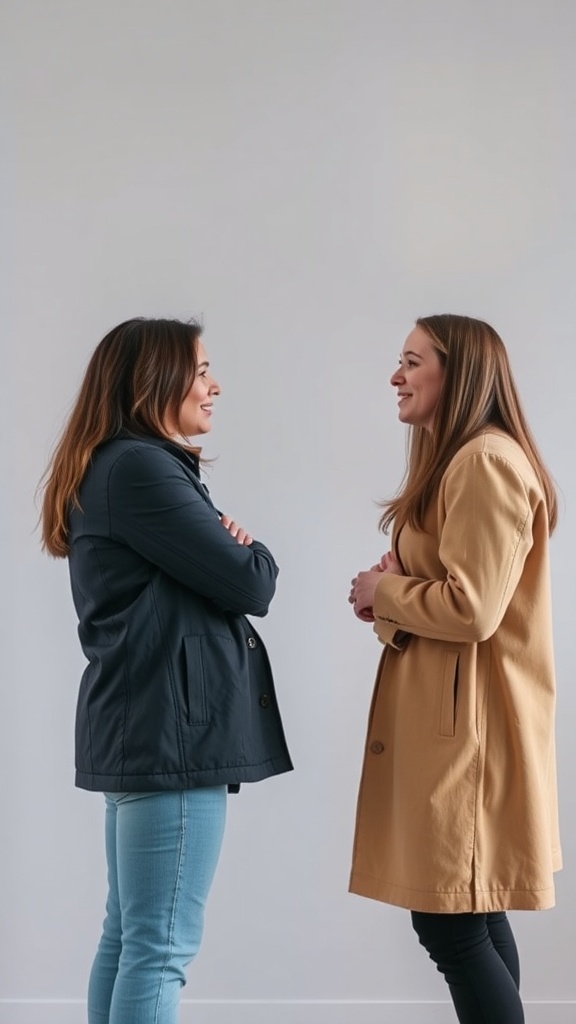 Two women having a conversation, showing mutual respect and engagement.