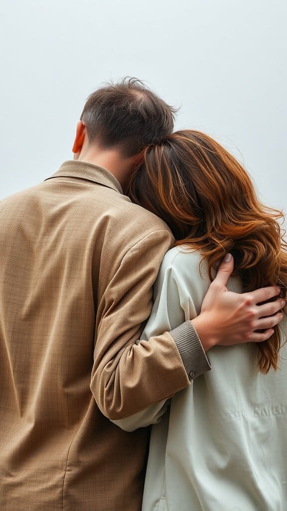 A couple embracing, showing emotional support and connection.