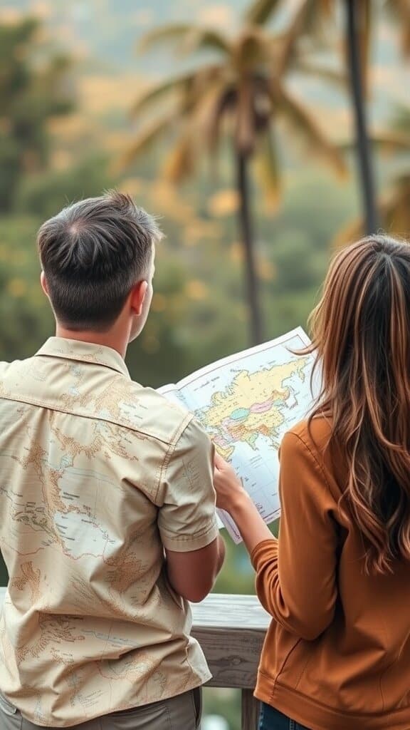 A couple looking at a map together, discussing future plans.
